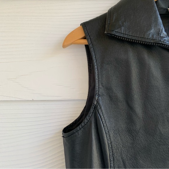 Reflections Spiegel black genuine leather sleeveless vest full zipper lined 6 - Picture 4 of 12
